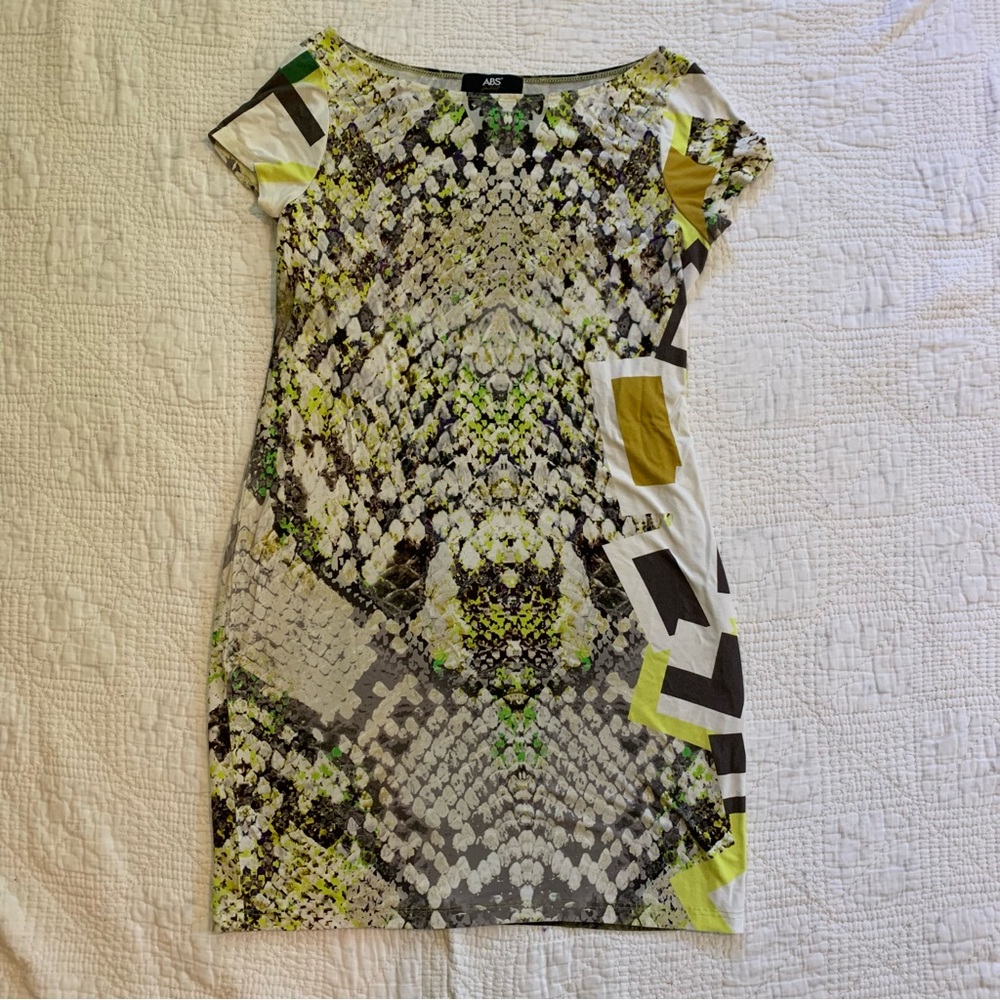 Black white and neon yellow green body con dress